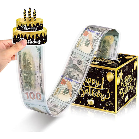 Black and Gold Money Box for Birthday Party Decor