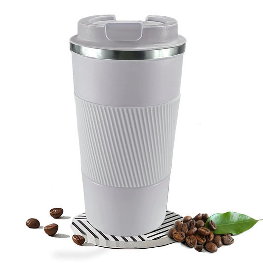 Goodatech Insulated Coffee Mug with Lid Reusable Travel Coffee Cup Spill Proof with Leakproof Lid Double-Wall Vacuum Stainless Steel Coffee Tumblers (White 380ml/13oz)