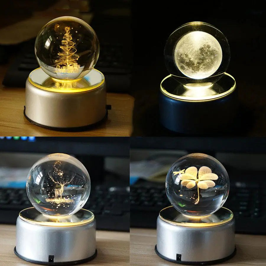 3D Moon Crystal Ball with Rotating Design, 70MM